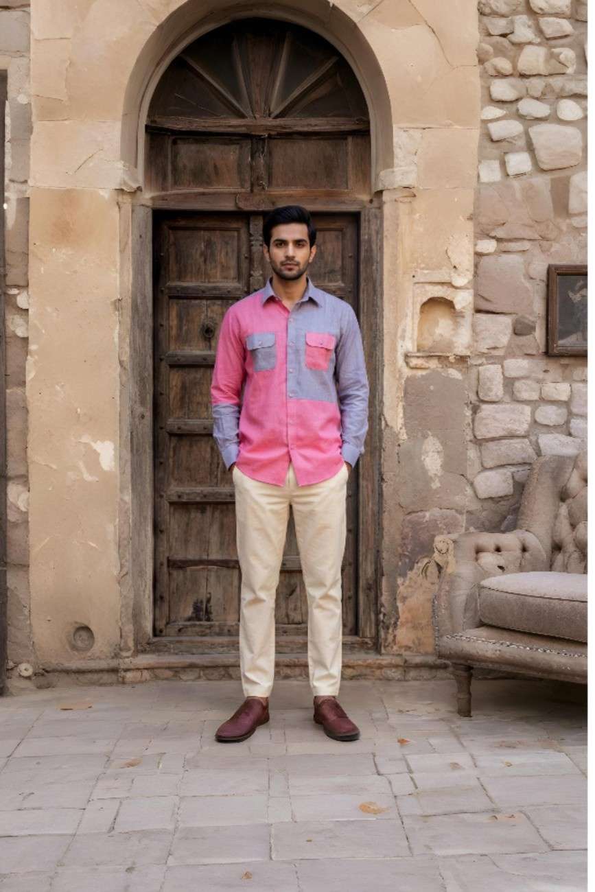 Assymetric Colorblock Casual Shirt Male