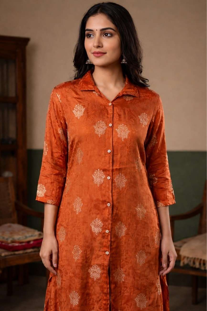 Vintage Rust Jacquard Tail Dress